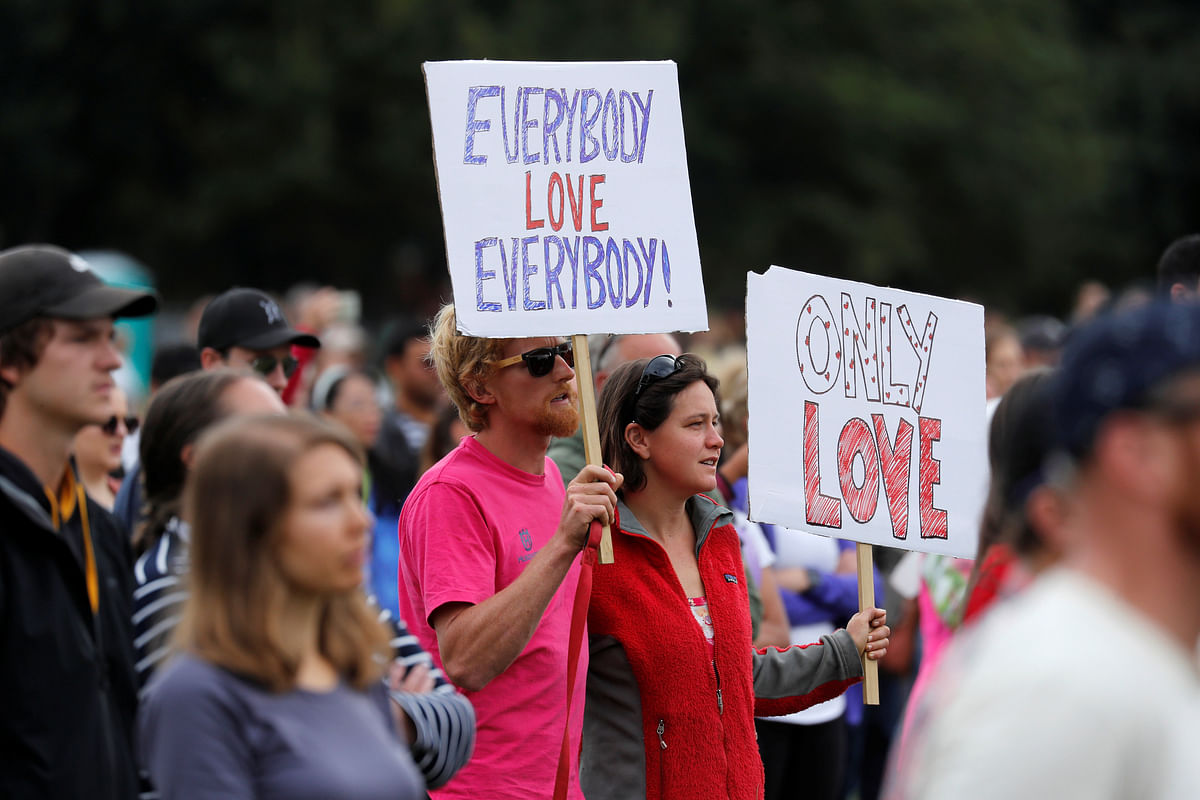People take part in the March for Love at North Hagley Park after the last week`s mosque attacks in Christchurch, New Zealand on 23 March 2019. Photo: Reuters