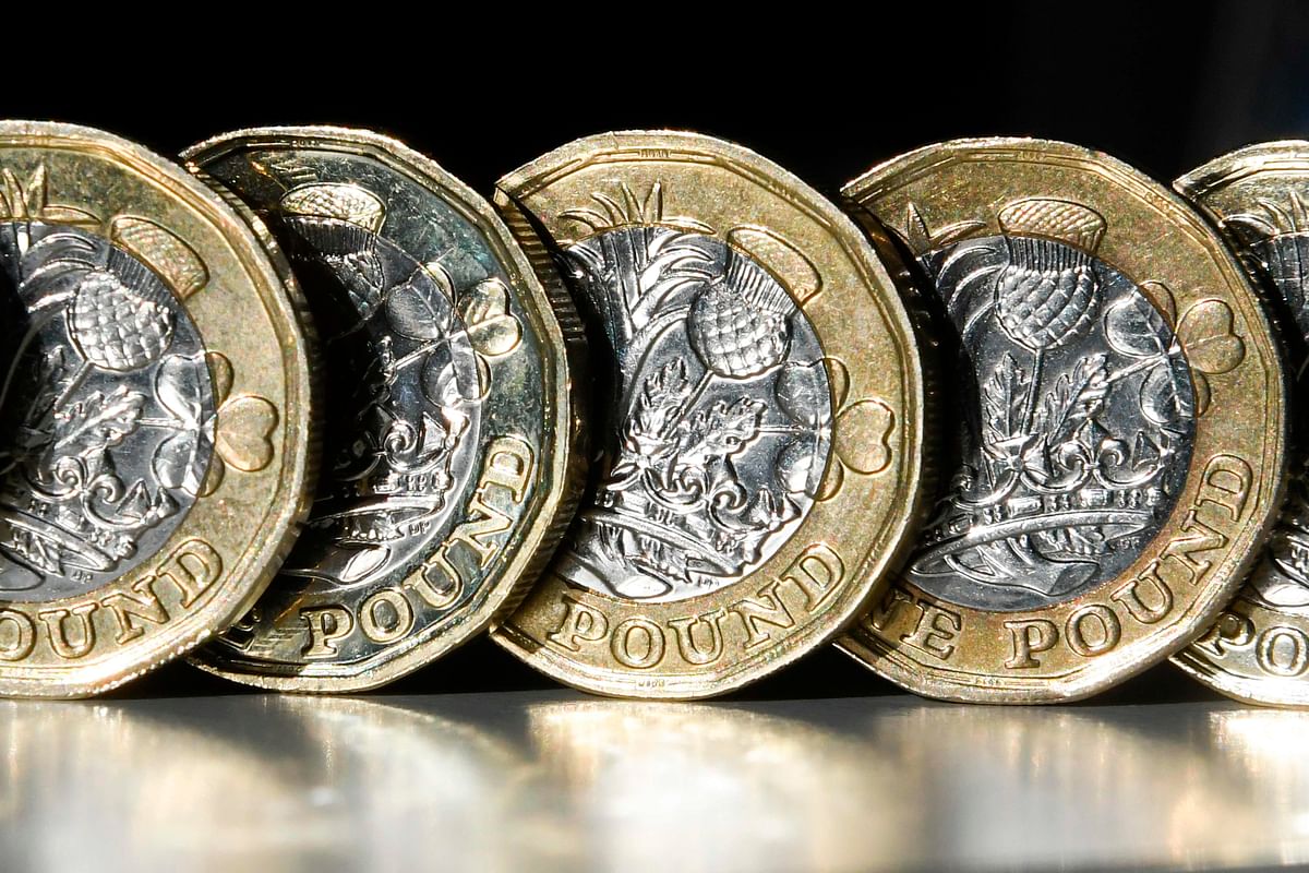 In this file photo taken on 5 October 2017 British one pound sterling coins are arranged for a photograph in central London on 5 October 2017. Sterling rose further on 22 March 2019 after Brussels gave Britain a Brexit deadline extension, but stocks dived as fresh economic gloom gripped trading floors. Photo: AFP