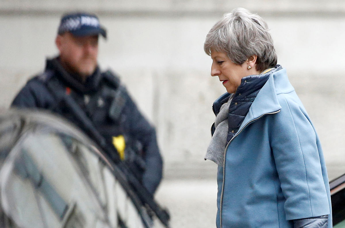 Britain`s prime minister Theresa May is seen outside Downing Street in London, Britain on 22 March. Photo: Reuters