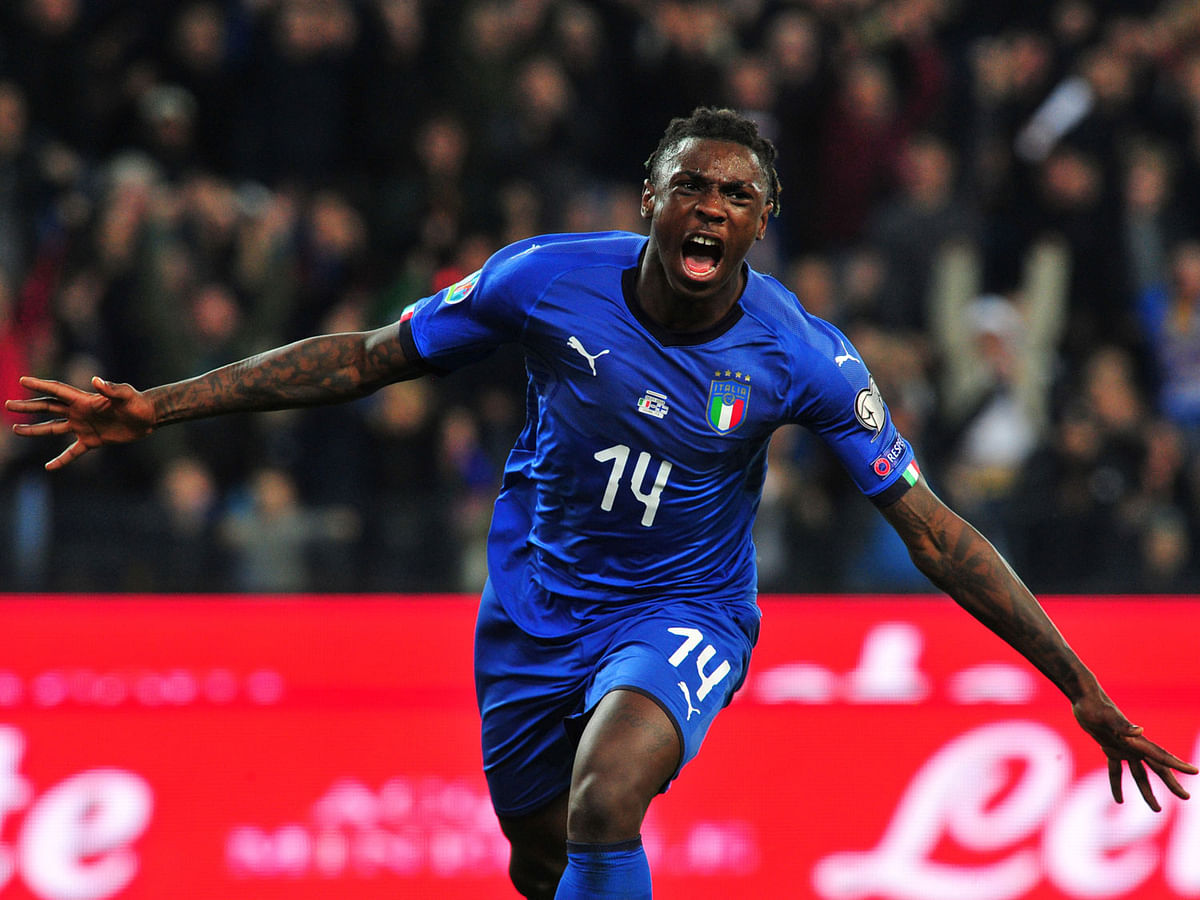 Italy`s Moise Kean celebrates scoring their second goal against Finland in Euro 2020 Qualifier match at Stadio Friuli, Udine, Italy on 23 March 2019. Photo: Reuters