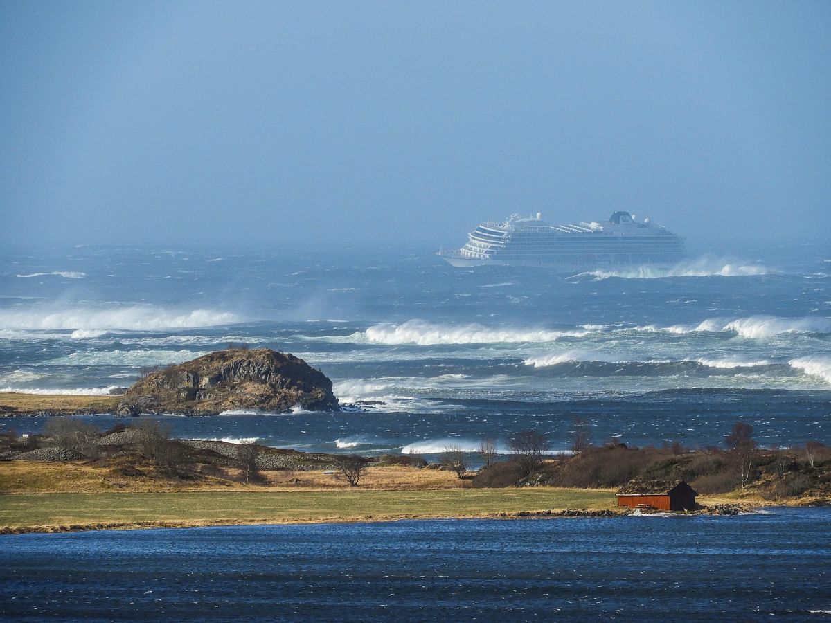 The cruise ship Viking Sky is pictured on 23 March 2019 near the west coast of Norway at Hustadvika near Romsdal. Photo: AFP