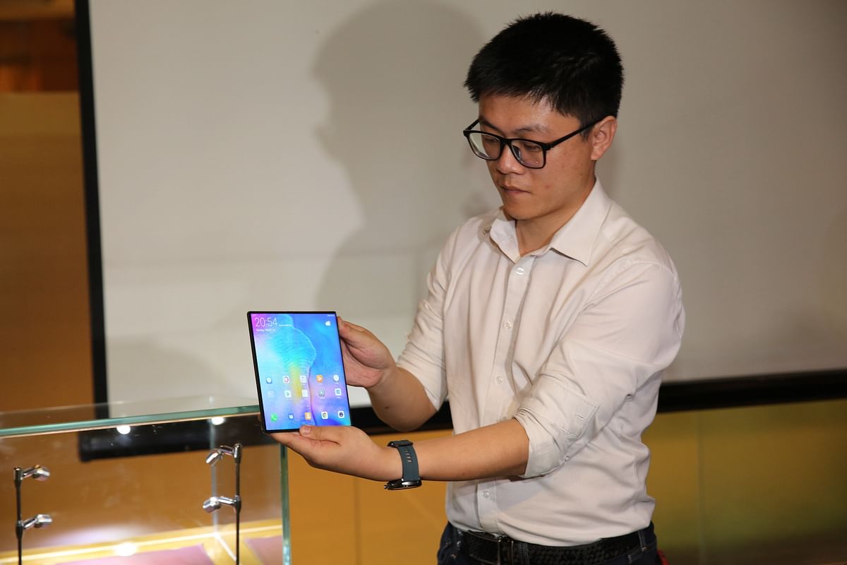 Huawei exhibits 5G foldable Mate X in country. Photo: UNB