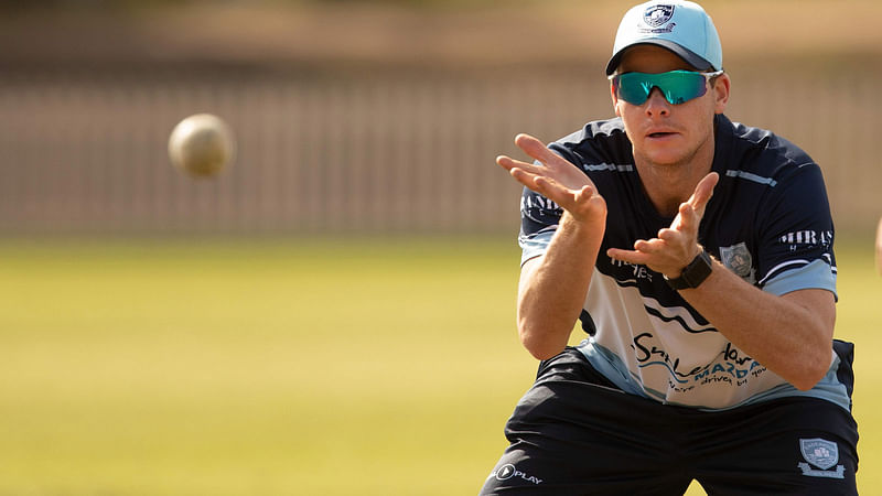 In this file photo taken on 22 September 2018 Sutherland`s Steve Smith, and Australia`s ex-captain, warms up before a domestic cricket match against Mosman at Glenn McGrath Oval in Sutherland, a suburb in Sydney. Photo: AFP