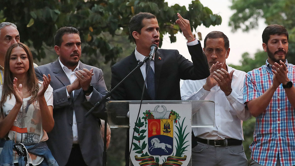 Venezuelan opposition leader Juan Guaido, who many nations have recognised as the country`s rightful interim ruler, speaks to supporters in Caracas, Venezuela, on 28 March 2019. Photo: Reuters