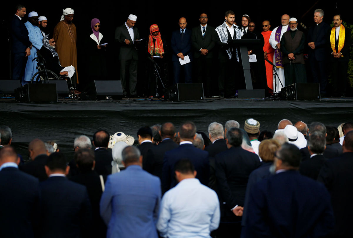 Names of victims of the mosque attacks are read out at the national remembrance service, at Hagley Park in Christchurch, New Zealand on 29 March 2019. Photo: Reuters