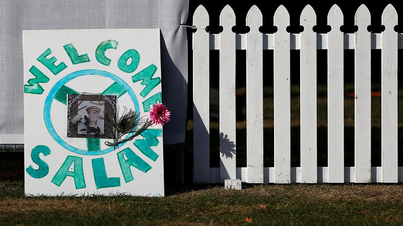 A tribute to Haji Daoud Nabi is pictured ahead at the national remembrance service for victims of the mosque attacks, at Hagley Park in Christchurch, New Zealand, on 29 March 2019. Photo: Reuters