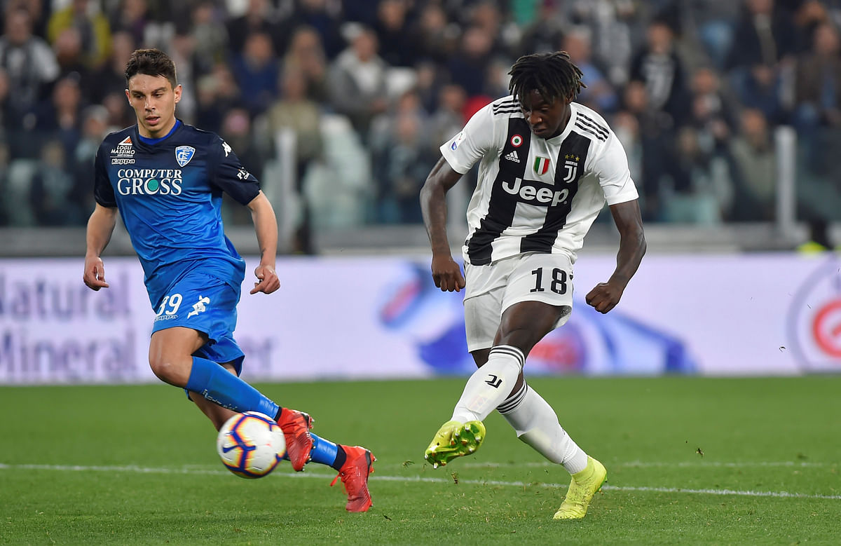 Juventus` Moise Kean shoots at goal in a Serie A match against Empoli at Allianz Stadium, Turin, Italy on 30 March 2019. Photo: Reuters