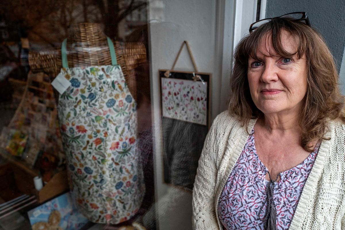 The owner, Dale Carr, poses at her shop “Broken English” shop, which sells British goods on 27 March 2019 in Berlin`s leafy district of Kreuzberg. Photo: AFP