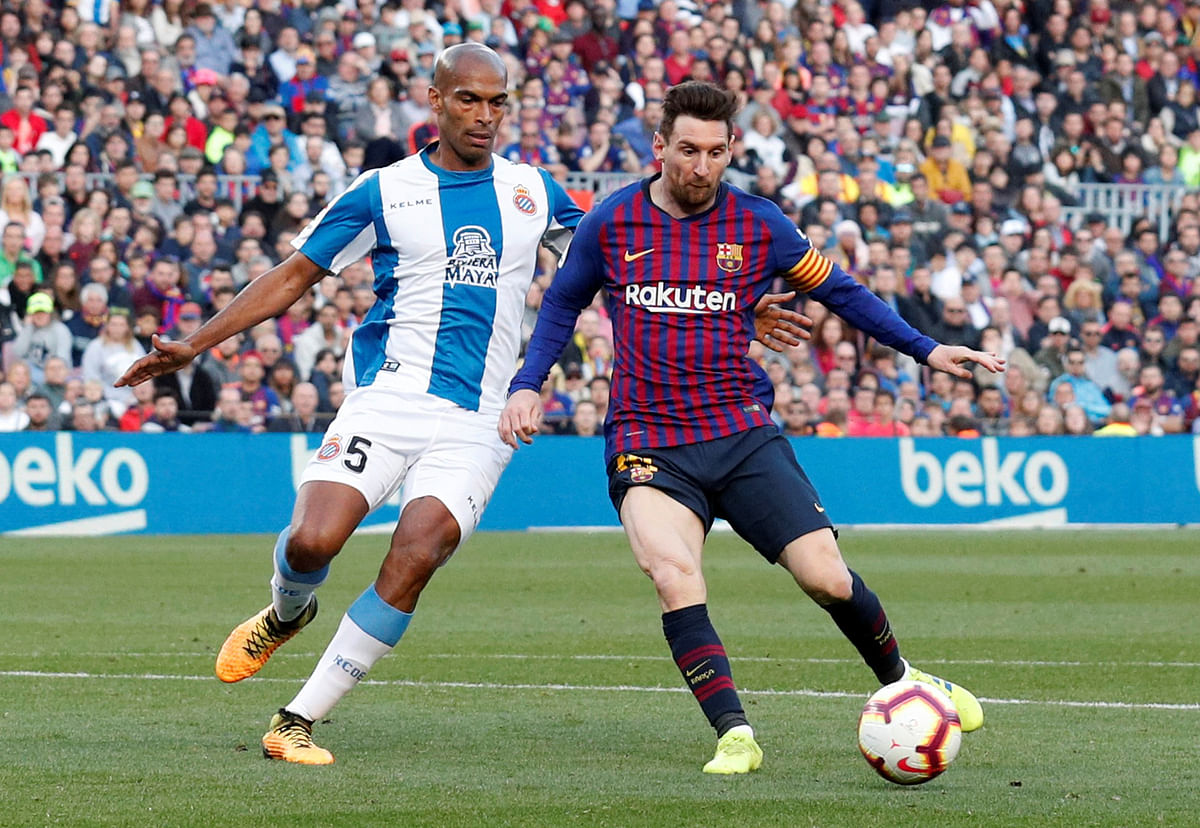Barcelona`s Lionel Messi scores their second goal in a La Liga match against Espanyol at Camp Nou, Barcelona, Spain on 30 March 2019. Photo: Reuters
