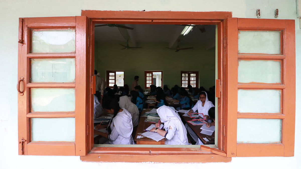 Students sitting for Higher Secondary Certificate (HSC) exams at Sylhet Government Womens’ College on 1 April. HSC and equivalent exams started on 1 April. Photo: Anis Mahmud