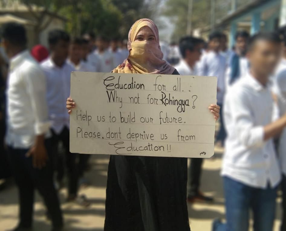 Rohingya students demonstrate against being expelled from Bangladeshi secondary schools in Cox’s Bazar, Bangladesh, 6 February  2019. Photo: HRW