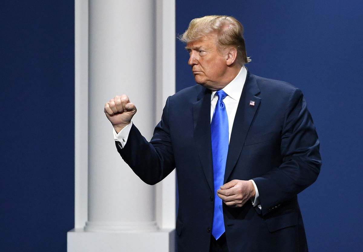 US president Donald Trump gestures after speaking during the Republican Jewish Coalition`s annual leadership meeting at The Venetian Las Vegas on 6 April 2019 in Las Vegas, Nevada. Photo: AFP
