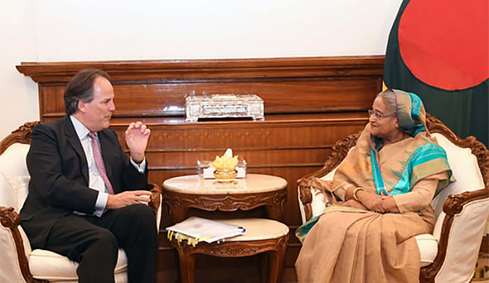 Prime minister Sheikh Hasina urges global community, including the UK. Photo: BSS