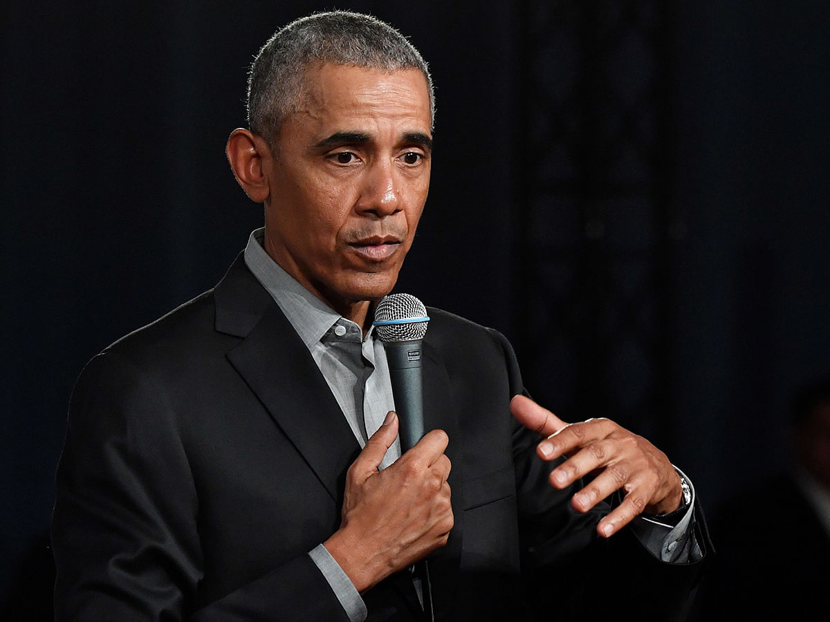 Former US president Barack Obama addresses a townhall talk to discuss, among others, the future of Europe with young people on 6 April, 2019 in Berlin. Photo: AFP