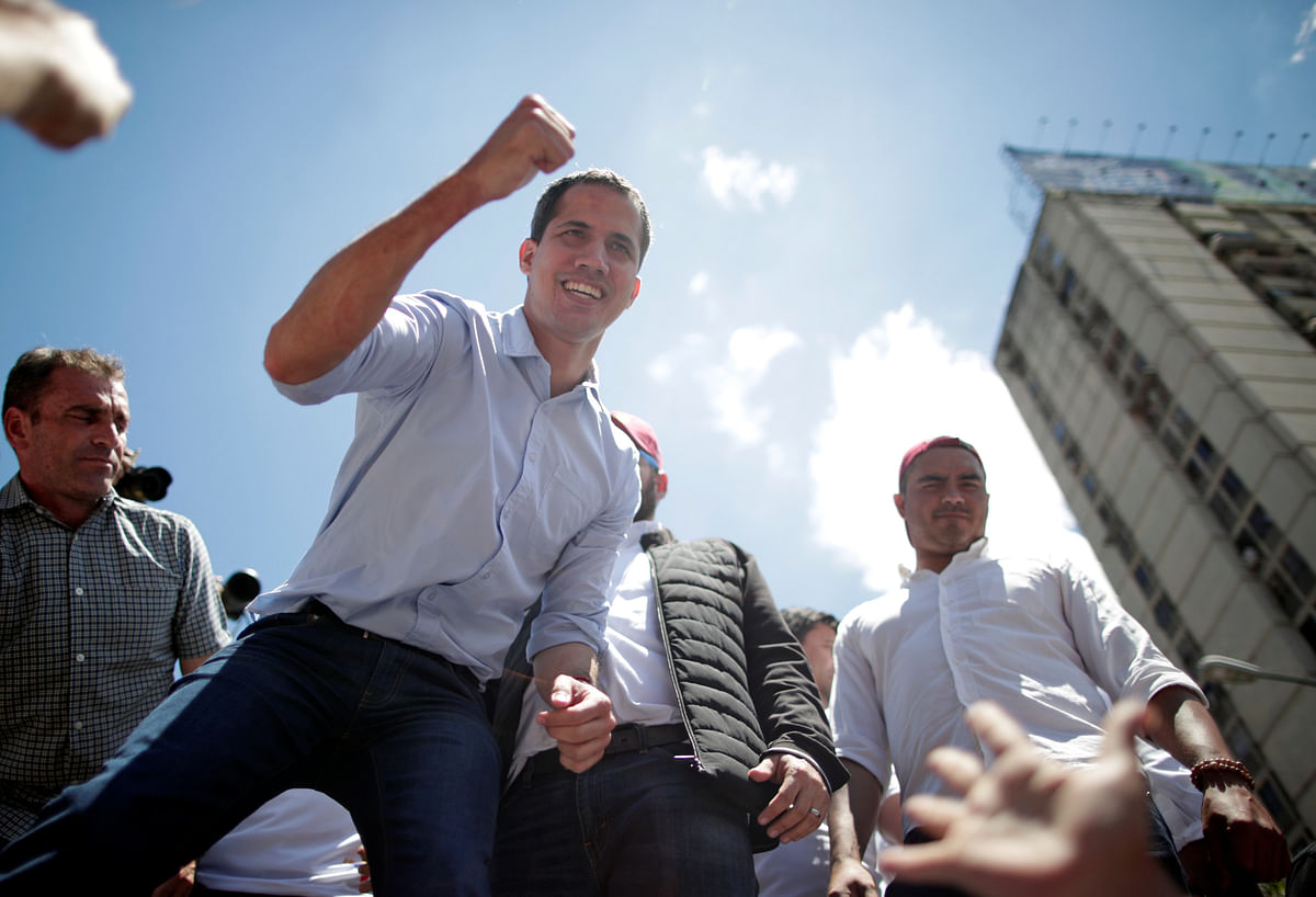 Venezuelan opposition leader Juan Guaido, who many nations have recognised as the country`s rightful interim ruler, attends a rally against Venezuelan president Nicolas Maduro`s government in Caracas, Venezuela, on 6 April 2019. Photo: Reuters