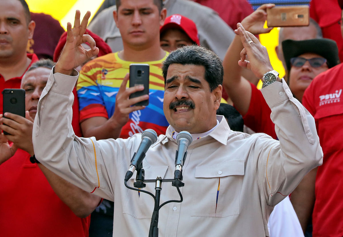 Venezuela`s president Nicolas Maduro gives a speech during a rally in support of his government in Caracas, Venezuela on 6 April 2019. Photo: Reuters