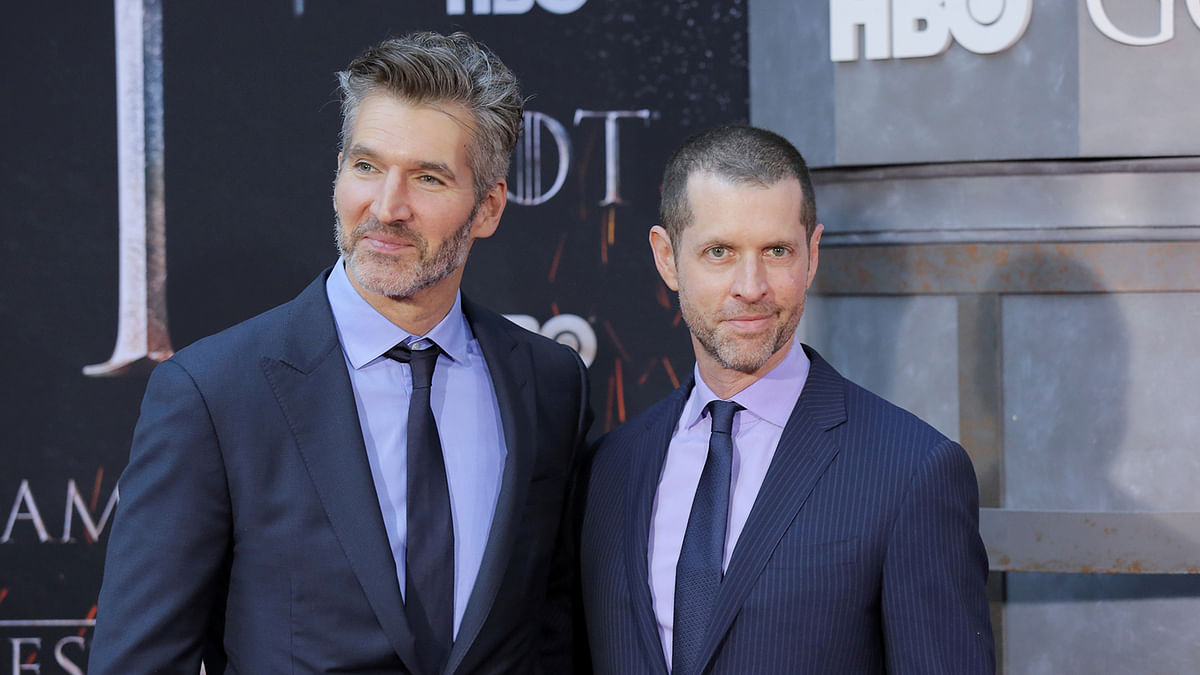 David Benioff and DB Weiss arrive for the premiere of the final season of `Game of Thrones` at Radio City Music Hall in New York, US on 3 April. Photo: Reuters