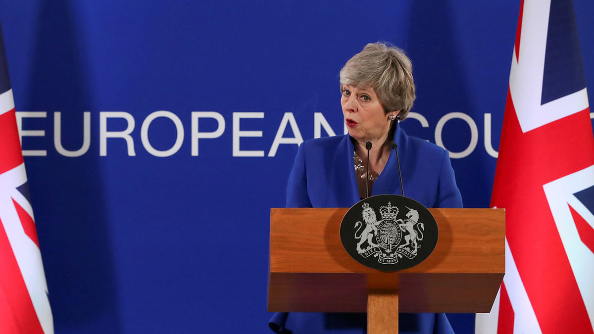British prime minister Theresa May holds a news conference following an extraordinary European Union leaders summit to discuss Brexit, in Brussels, Belgium on 11 April 2019. Photo: AFP