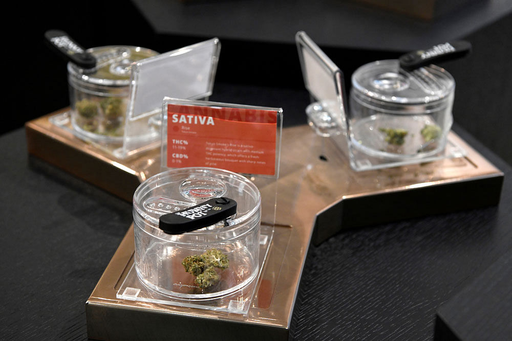 Cannabis products on display at the Hunny Pot Cannabis Co retail cannabis store after marijuana retail sales commenced in the province of Ontario, in Toronto, Ontario, Canada on 1 April. Reuters File Photo