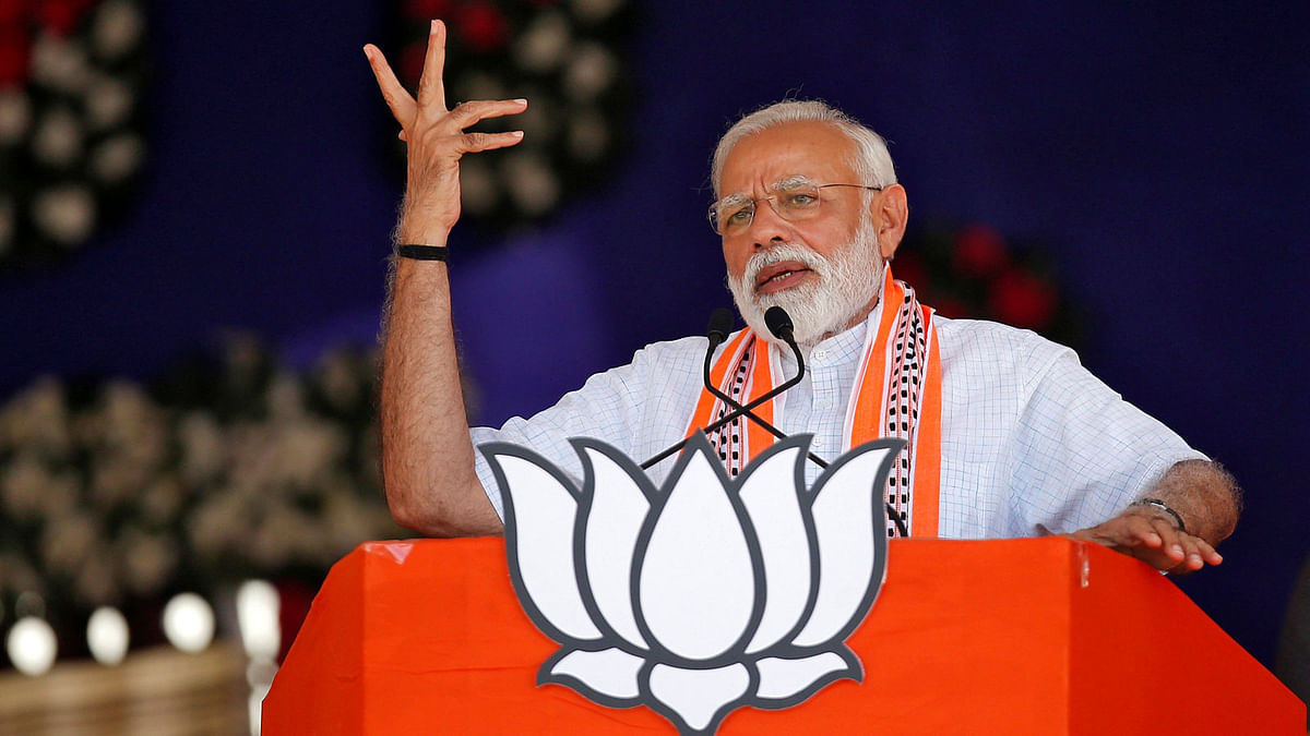 India`s prime minister Narendra Modi addresses an election campaign rally in Junagadh, Gujarat, India, on 10 April 2019. Reuters File Photo