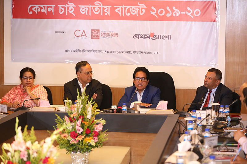 NBR chairman Mosharraf Hossain Bhuiyan speaks at a roundtable organised by ICAB and Prothom Alo on national budget at CA Bhaban on Thursday. Photo: Prothom Alo