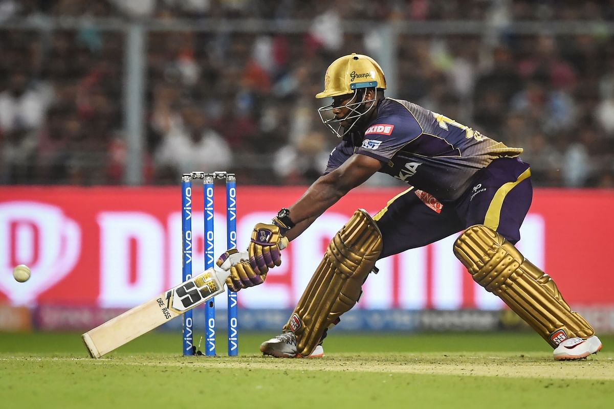 Kolkata Knight Riders` cricketer Andre Russell plays a shot during the 2019 Indian Premier League (IPL) Twenty 20 cricket match between Kolkata Knight Riders and Royal Challengers Bangalore at the Eden Gardens Cricket Stadium, in Kolkata, on 19 April 2019. Photo: AFP