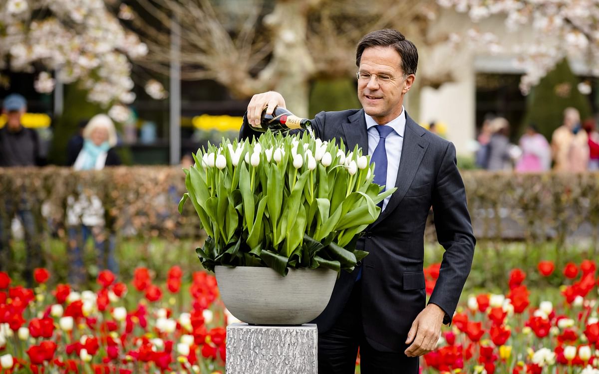 Netherland`s prime minister Mark Rutte christens and names a new tulip in the Keukenhof park in Lisse, on 17 April 2019. Photo: AFP