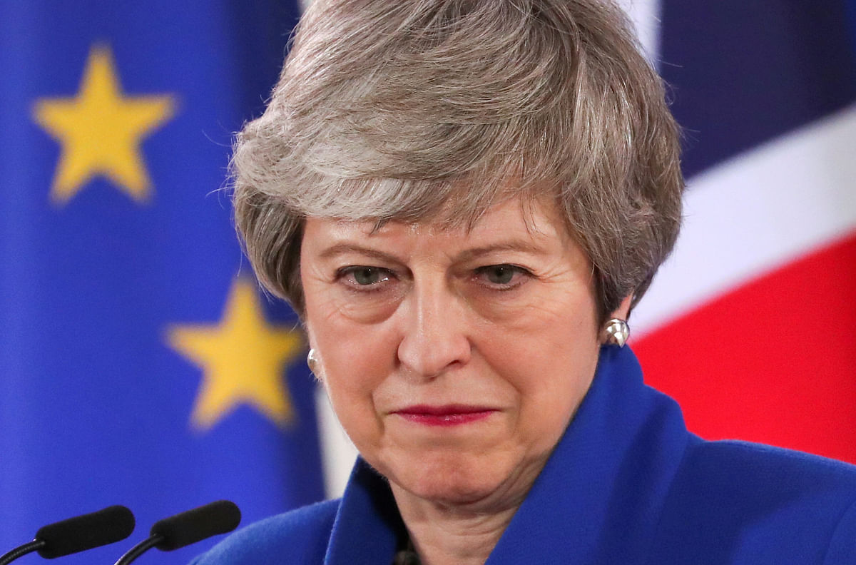 British prime minister Theresa May holds a news conference following an extraordinary European Union leaders summit to discuss Brexit, in Brussels, Belgium on 11 April 2019. Photo: Reuters