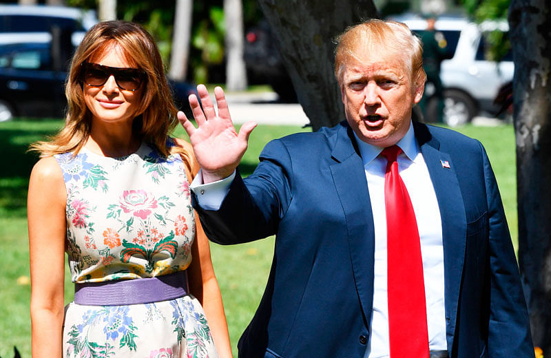 US president Donald Trump and First Lady Melania Trump arrive at the Bethesda-by-the-Sea church for Easter services in Palm Beach, Florida on 21 April 2019. Photo: AFP