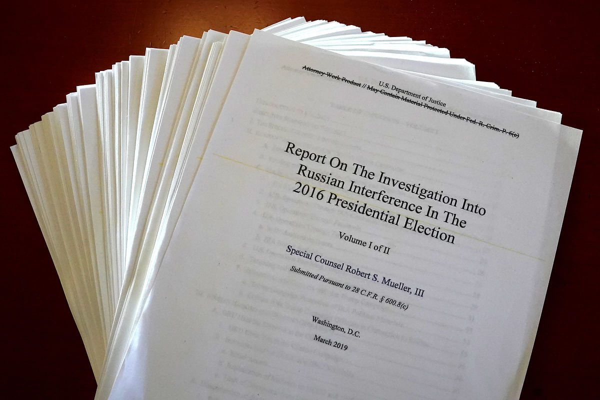 The Mueller Report on the Investigation into Russian Interference in the 2016 presidential Election is pictured in New York, New York, US on 18 April. Photo: Reuters