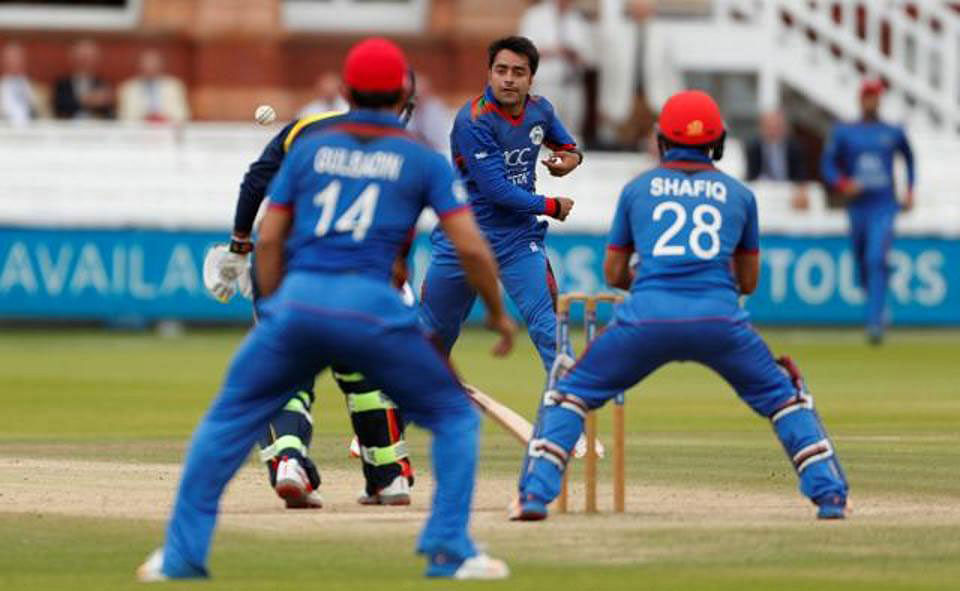 Afghan spin sensation Rashid Khan in action. Photo; Reuters