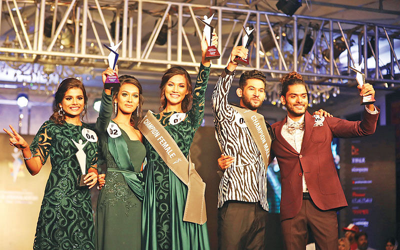 The contestants appear on stage at the gala round of the beauty pageant competetion, Face of Bangladesh. Photo: Prothom Alo
