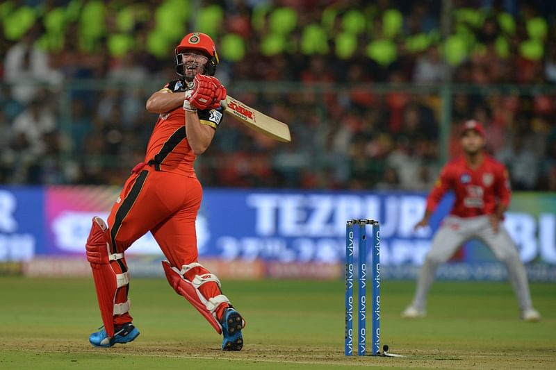 Royal Challengers Bangalore batsman AB De Villiers plays a shot during the 2019 Indian Premier League (IPL) Twenty20 cricket match against Kings XI Punjab at The M Chinnaswamy Stadium in Bangalore on 24 April 2019. Photo: AFP