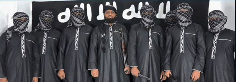The man in the centre is believed to be Zahran Hashim, who was identified by the Sri Lankan police as the leader of the Islamist National Thowheeth Jama`ath (NTJ) group. Photo: AFP