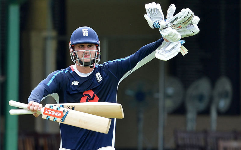 In this file photo taken on 4 October 2018, England cricketer Alex Hales gestures during a practice session at the P Sara Oval Cricket Stadium in Colombo. AFP File Photo