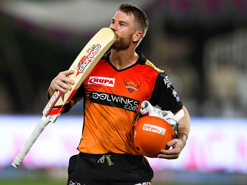 Sunrisers Hyderabad cricketer David Warner gestures as he walks back to the pavilion during the 2019 Indian Premier League (IPL) Twenty20 cricket match between Sunrisers Hyderabad and Kings XI Punjab at the Rajiv Gandhi International Cricket Stadium in Hyderabad on 29 April 2019.Photo: AFP