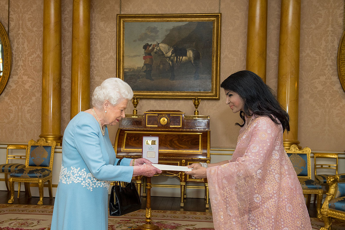 Britain`s Queen Elizabeth meets the High Commissioner for Bangladesh Saida Muna Tasneem during an audience at Buckingham Palace, London, Britain on 1 May 2019. Photo: Reuters