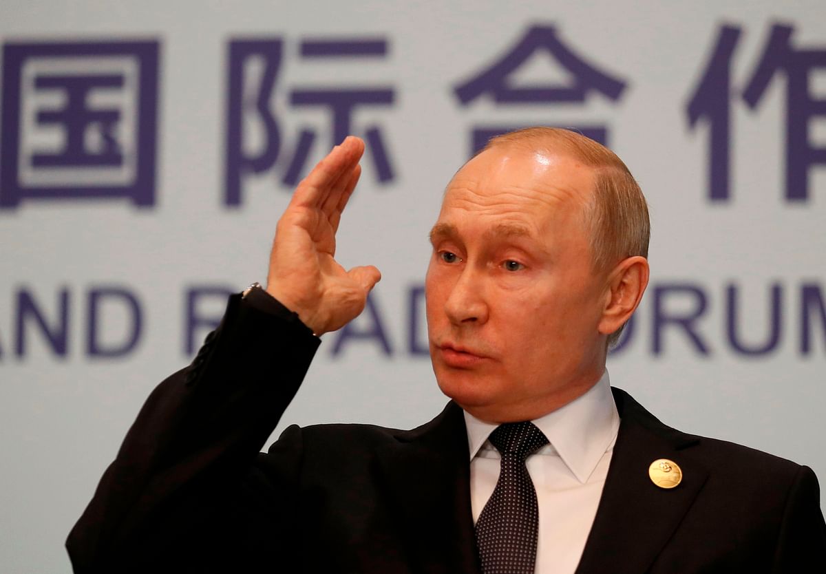 Russia`s president Vladimir Putin speaks during a press conference on the sidelines of the final day of the Belt and Road Forum in Beijing on 27 April 2019. Photo: AFP