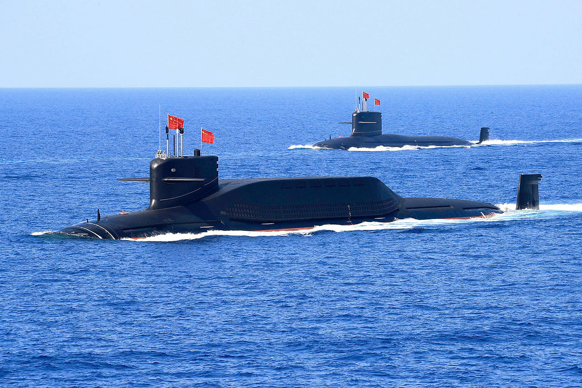 Nuclear-powered Type 094A Jin-class ballistic missile submarine of the Chinese People`s Liberation Army (PLA) Navy is seen during a military display in the South China Sea. Photo: Reuters