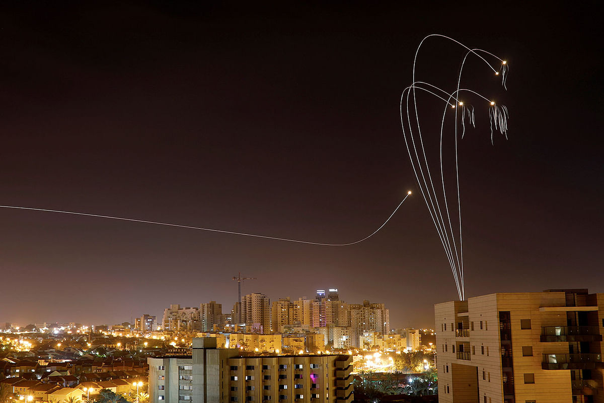 Iron Dome anti-missile system fires interception missiles as rockets are launched from Gaza towards Israel as seen from the city of Ashkelon, Israel Ashkelon on 5 May 2019. Reuters