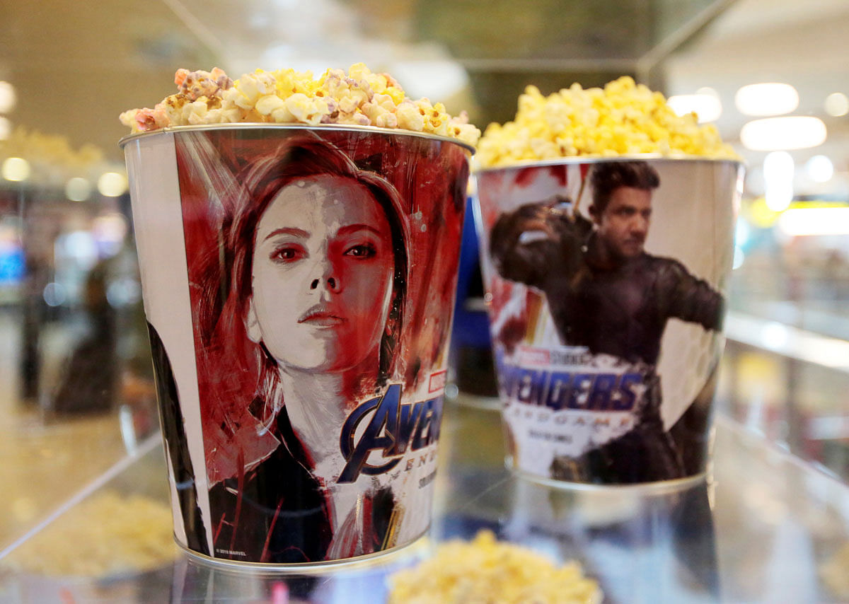 Popcorn buckets with Avengers images are seen during an early premiere of `The Avengers: Endgame` movie in La Paz, Bolivia, 24 April, 2019. Photo: