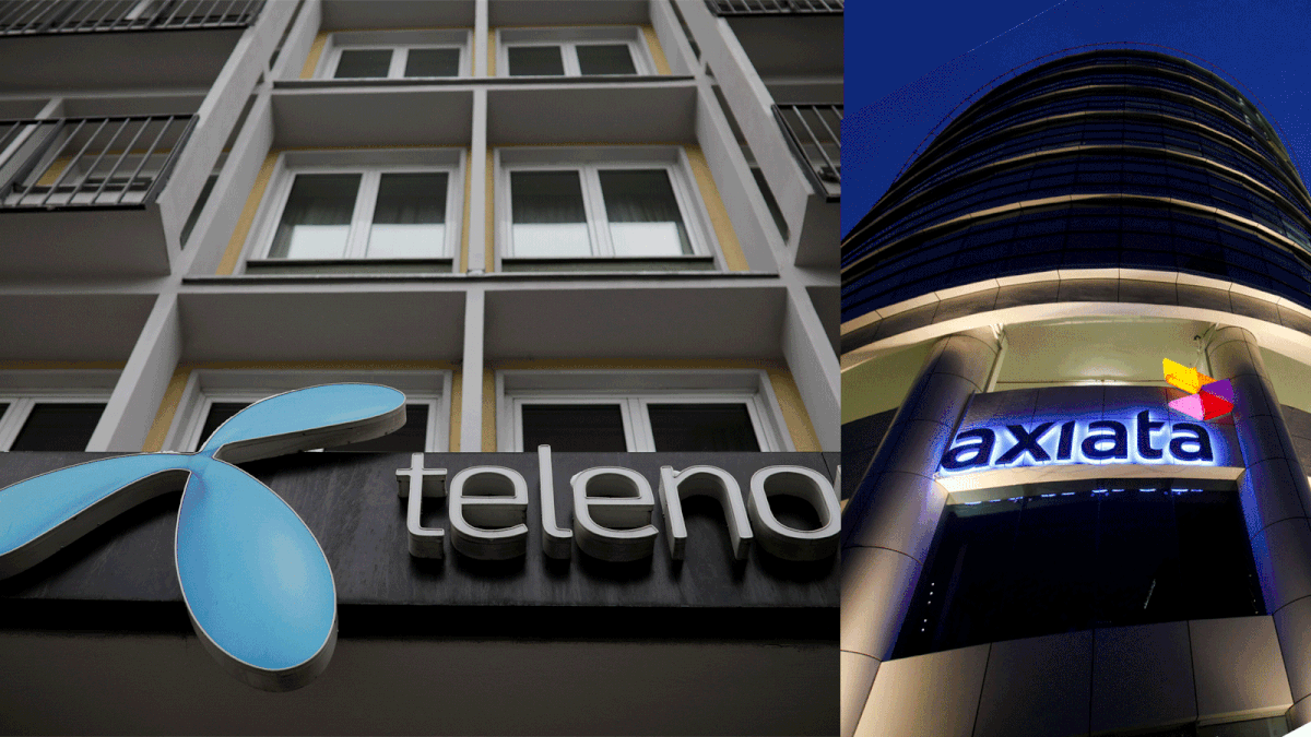 logos of Telenor and Axiata. Photo: Reuters