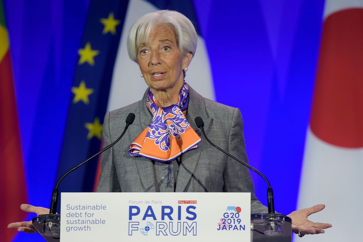 IMF Managing Director Christine Lagarde addresses the Paris Forum at the Economy Ministry in Paris on 7 May 2019. Photo: AFP