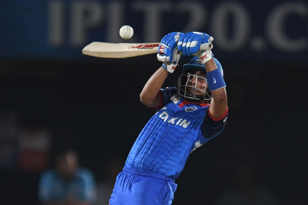 Delhi Capitals cricketer Prithvi Shaw plays a shot during the 2019 Indian Premier League (IPL) eliminator Twenty20 cricket match against Sunrisers Hyderabad at the Dr YS Rajasekhara Reddy ACA-VDCA Cricket Stadium in Visakhapatnam on 8 May 2019. Photo: AFP