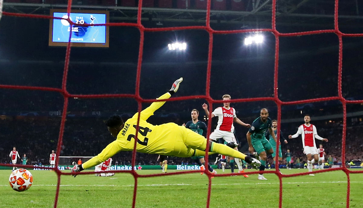 Tottenham`s Lucas Moura scores their first goal in Champions League semi-final second leg against Ajax Amsterdam at Johan Cruijff Arena, Amsterdam, Netherlands on 8 May 2019. Photo: Reuters