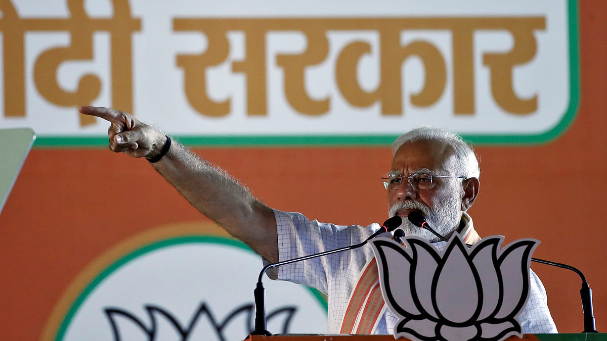 India`s prime minister Narendra Modi addresses an election campaign rally at Ramlila ground in New Delhi, India, on 8 May 2019. Photo: Reuters
