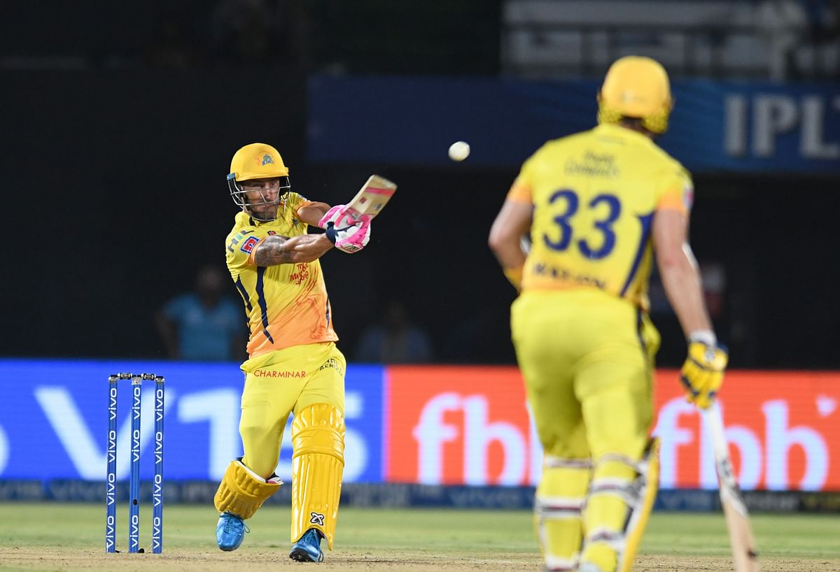 Chennai Super Kings cricketer Faf du Plessis plays a shot during the 2019 Indian Premier League (IPL) second qualifier Twenty20 cricket match between Delhi Capitals and Chennai Super Kings at the Dr. YS Rajasekhara Reddy ACA-VDCA Cricket Stadium in Visakhapatnam on 10 May 2019. Photo: AFP