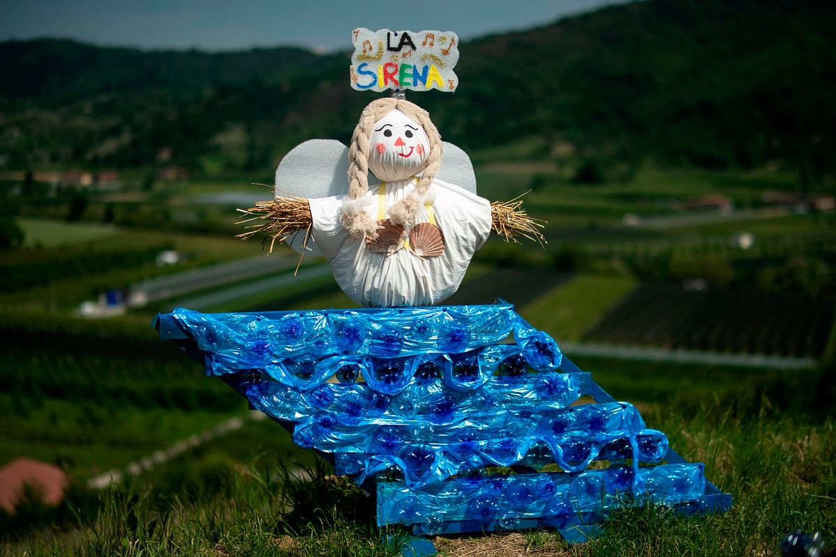 A scarecrow is displayed during a `Scarecrows Fair` in Castellar, Italy`s northern village near Cuneo, on 10 May, 2019. During the annual fair, citizens prepare their own scarecrow and put them in the gardens, courtyards, fields and streets. Photo: AFP