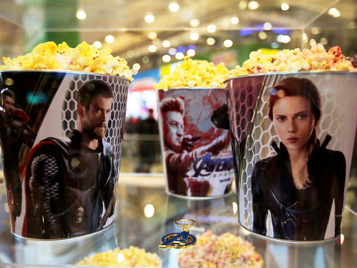Popcorn buckets with Avengers images are seen during an early premiere of `The Avengers: Endgame` movie in La Paz, Bolivia, 24 April, 2019. Photo: Reuters