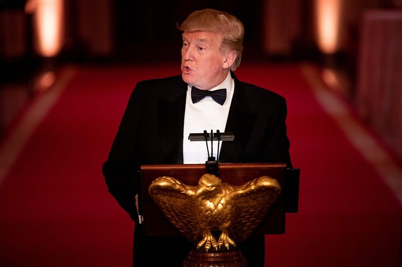 US president Donald Trump speaks during White House Historical Association Dinner in the East Room of the White House on 15 May 2019, in Washington, DC. Photo: AFP